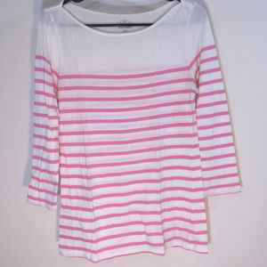 ¾ Sleeve White and Pink Stripped Top